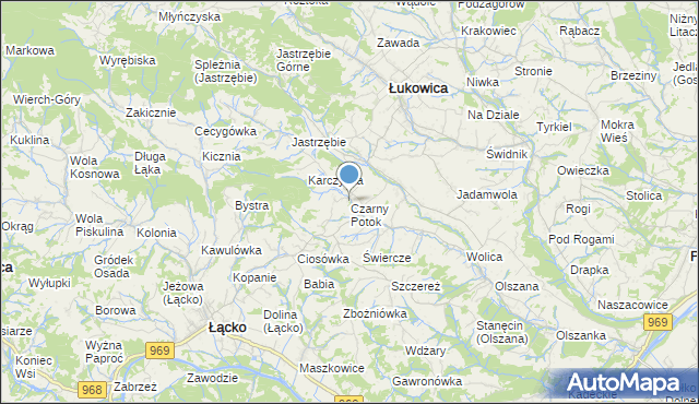 mapa Czarny Potok, Czarny Potok gmina Łącko na mapie Targeo